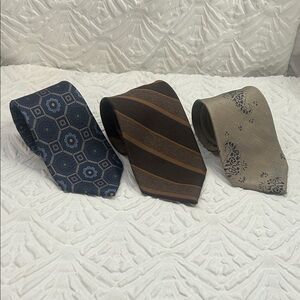 Frame Denim Three-Tie Set — Navy, Brown & Taupe Patterned Neckties